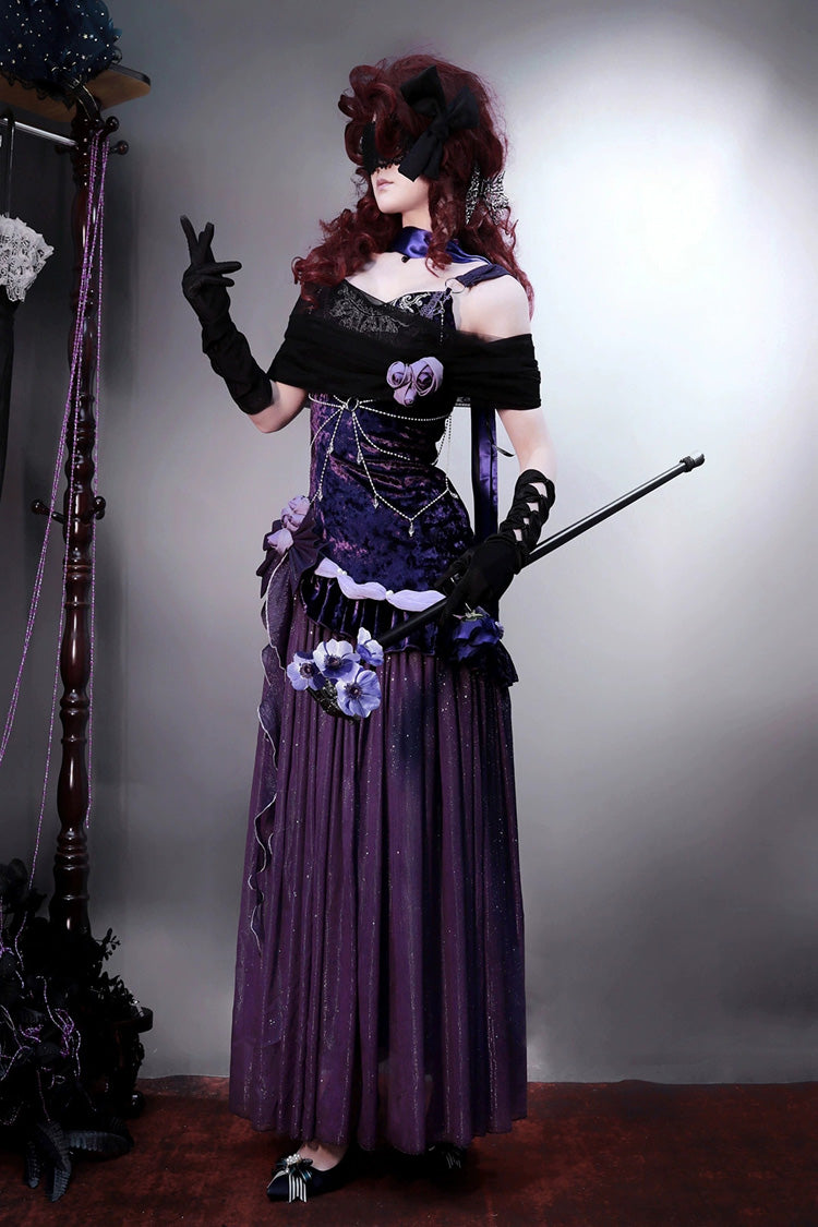 Purple Mysterious Nocturne Embroidery Bowknot Lace Classic Vintage Elegant Gorgeous Lolita Jsk Dress