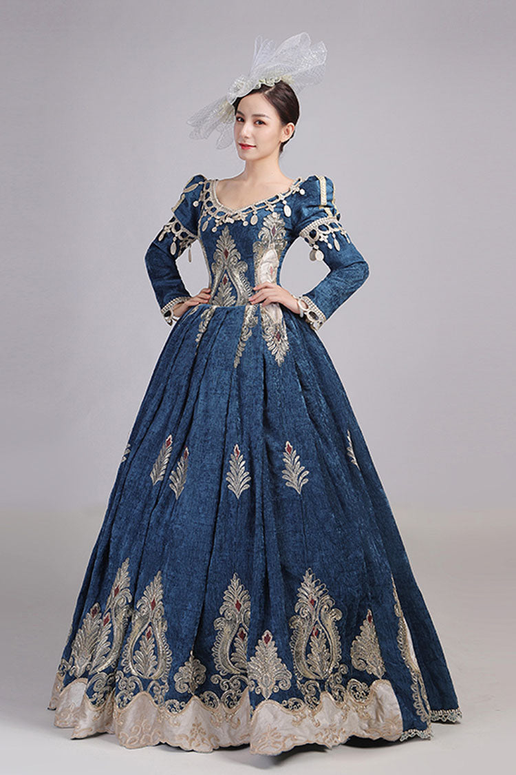 Long Sleeves High Waisted Hollow Embroidery Print Victorian Lolita Prom Dress