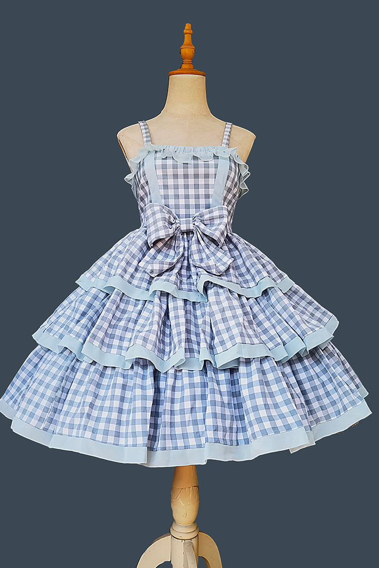 Blue Cloth Cat Triple-Layered Plaid Print Ruffle Bowknot Sweet Lolita Dress 2 Colors