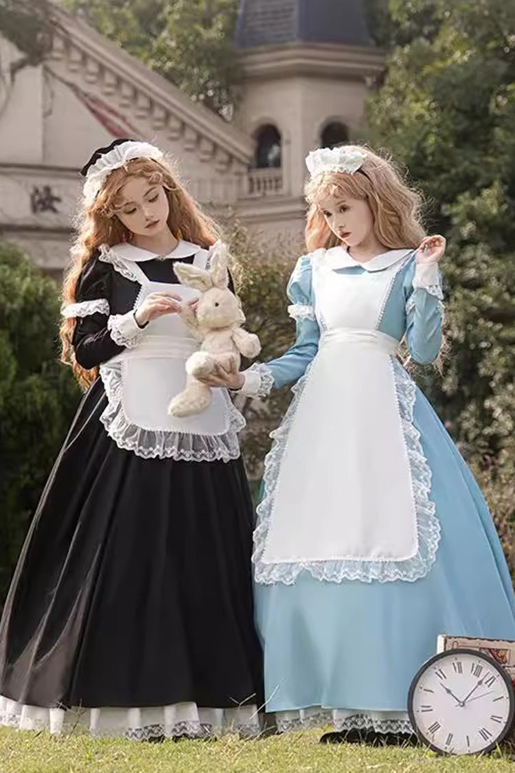 Gothic Maid Lapel Collar Ruffle Lace Plus Size Lolita Dress 2 Colors and 2 Versions