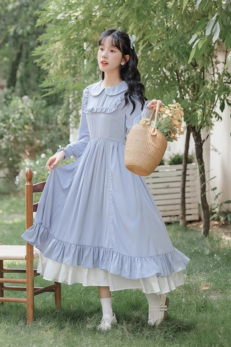 Blue Doll Collar Long Sleeves Ruffle Sweet Elegant Princess Lolita Dress