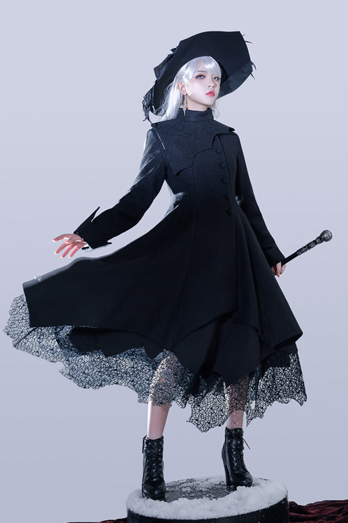 Black Icebreaker Irregular Hem Woolen Ouji Lolita Coat