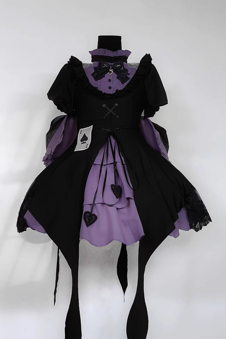 Black/Purple Phantom Thief Ace of Spades Short Sleeves Ruffle Bowknot Gothic Lolita Dress Set