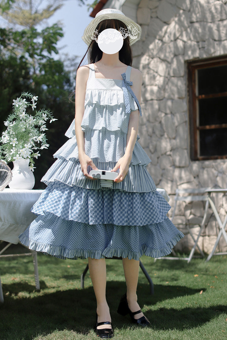 Blue Go To The Beach Multi-Layered Print Ruffle Holiday Sweet Lolita Jsk Dress