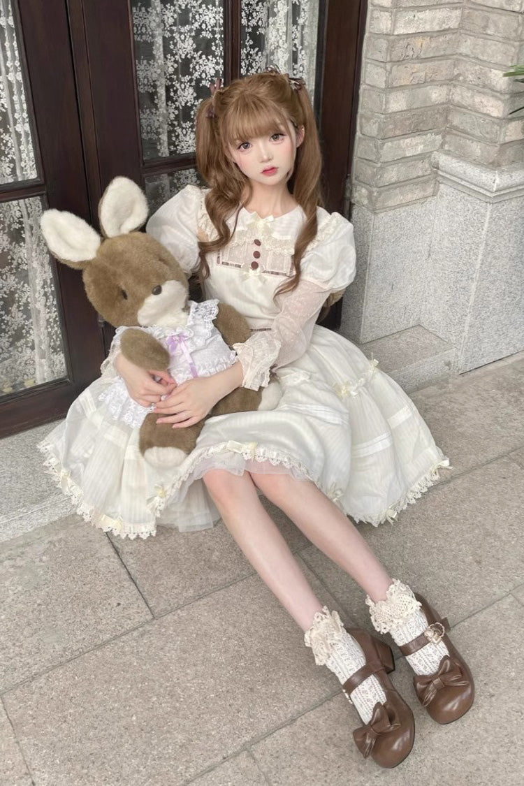 White Lapel Collar Long Sleeves Hollow Sweet Princess Lolita Dress