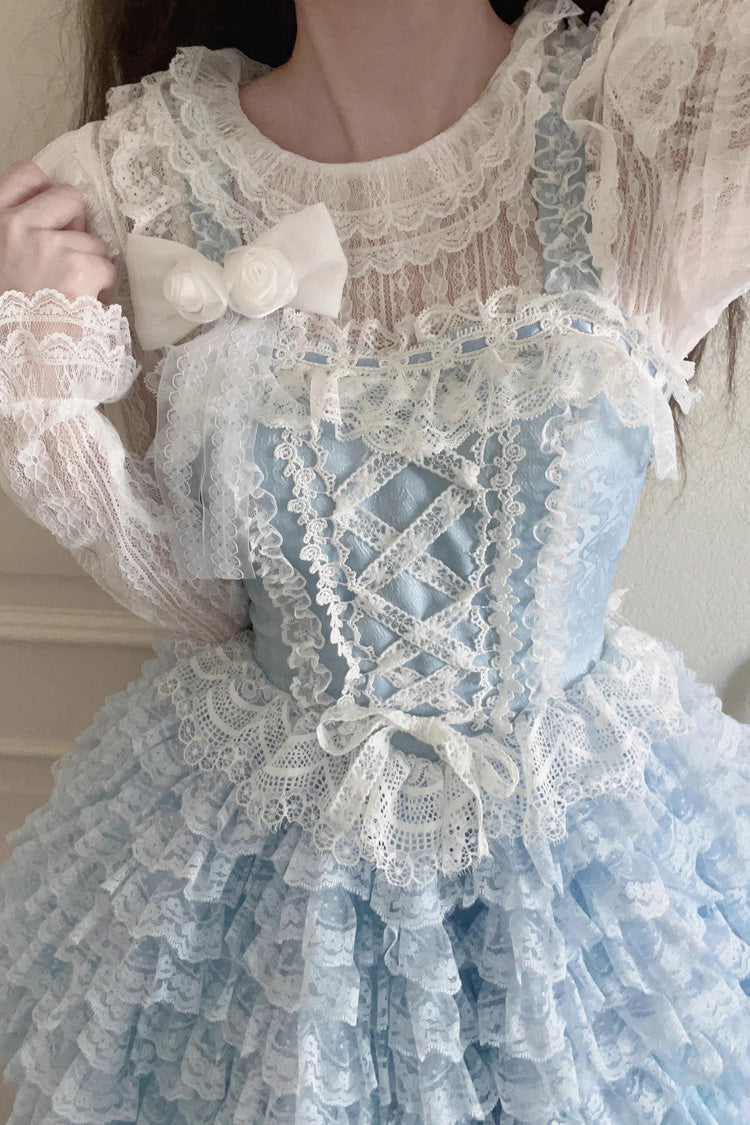 Multi-layer Lace Ruffle Bowknot Sweet Lolita Jsk Tiered Dress 2 Colors