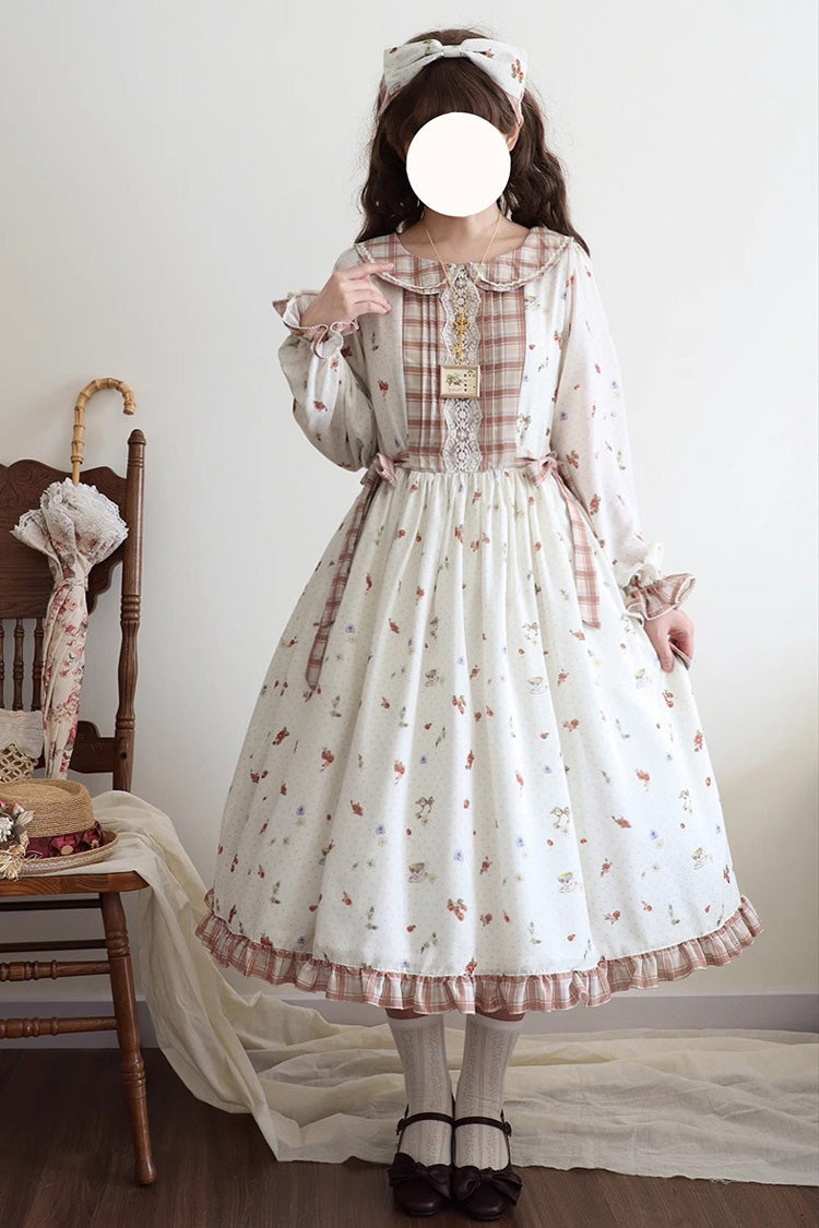 Ivory Round Collar Long Sleeves Print Ruffle Bowknot Sweet Elegant Lolita Dress