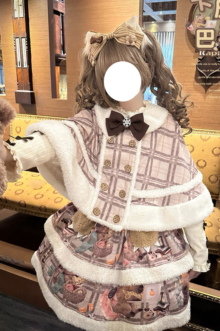 Pink/Purple Capybara Double-Layered Print Fluffy Fall Winter Sweet Lolita Jsk Dress