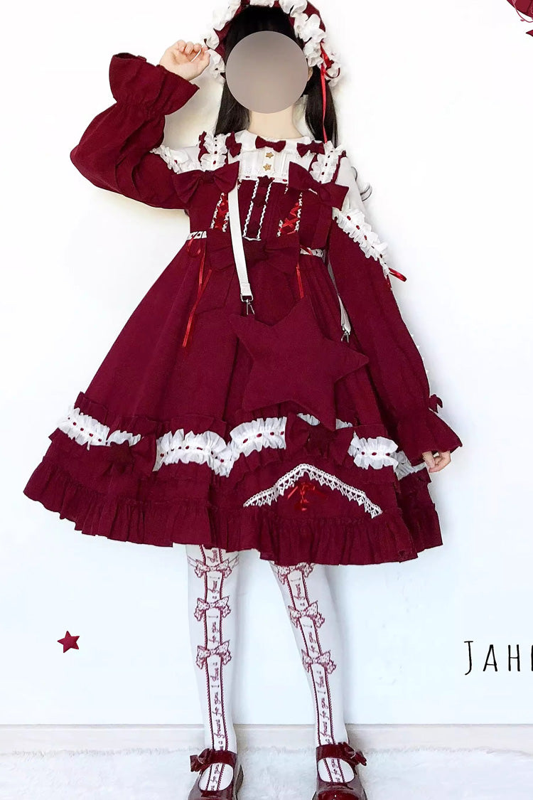 Multi-Color Long Sleeves Ruffle Embroidery Bowknot Sweet Lolita Dress 3 Colors