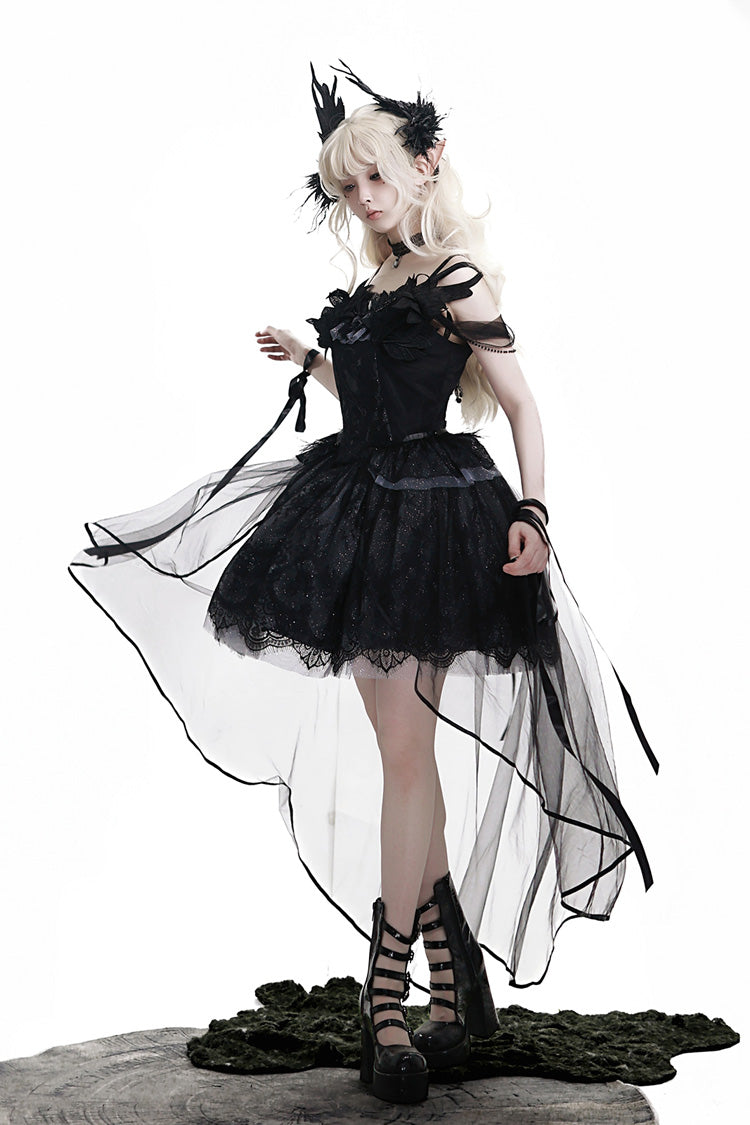 Black Black Swan's Prayer Sleeveless Ruffle Bowknot Gothic Ballet Lolita Jsk Dress