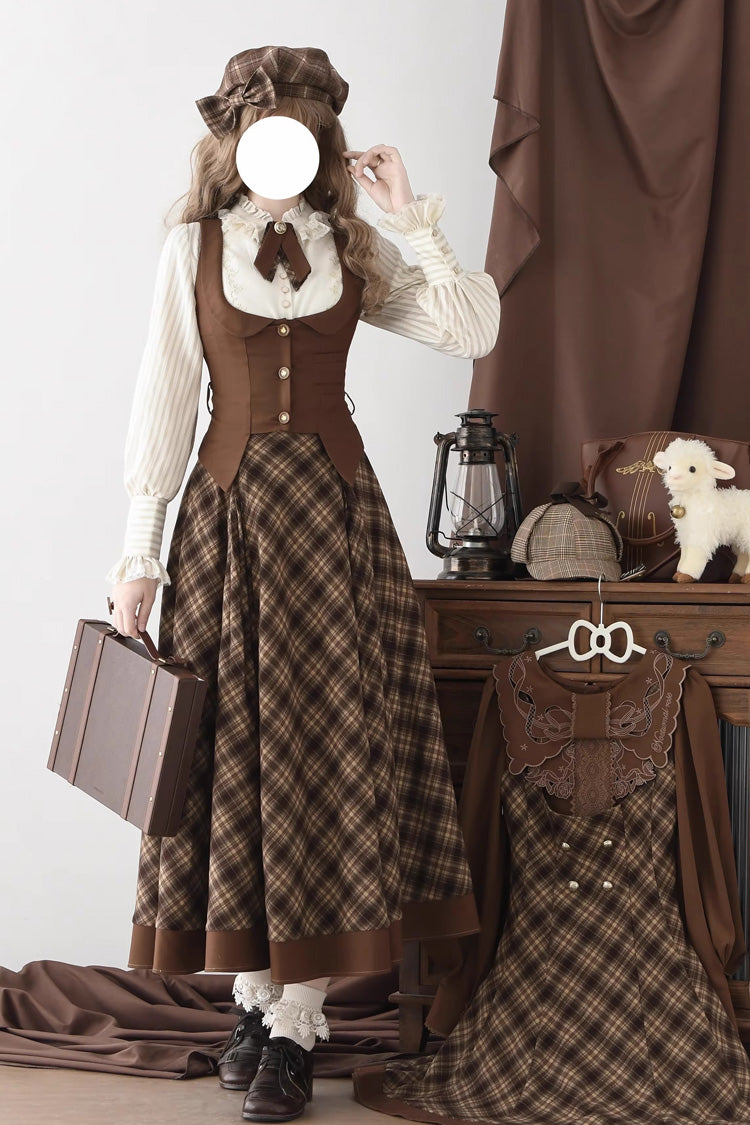 Brown Broken Pocket Watch Printed Detective-Style Classic Lolita Full Skirt