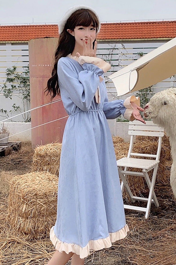 Round Collar Ruffle Lace Trumpet Sleeves Slimming Sweet Lolita OP Dress