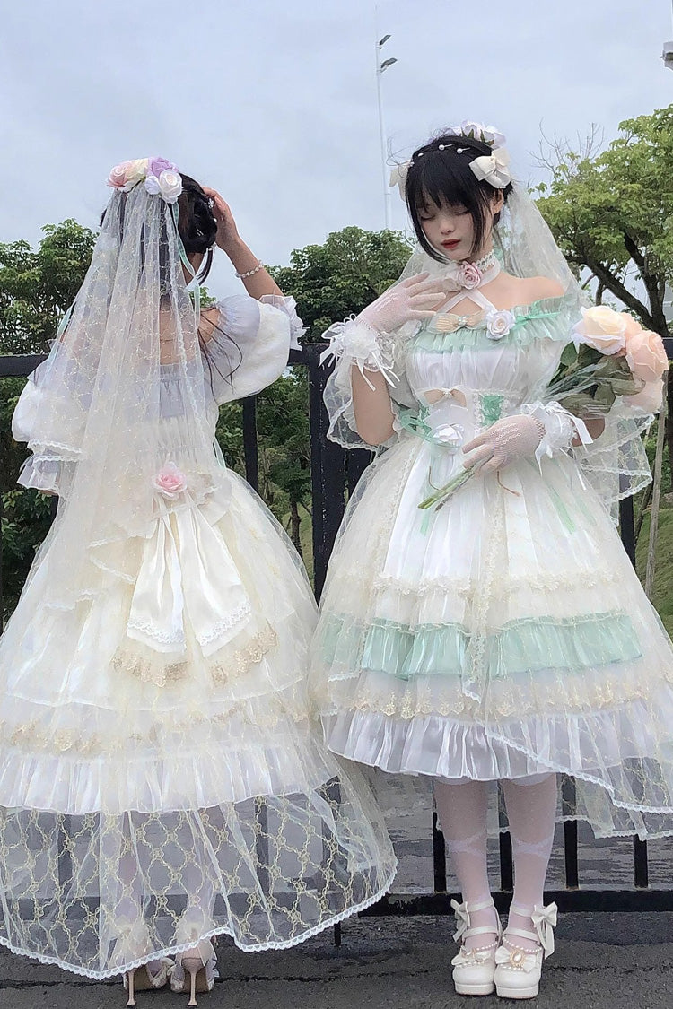 Green Spring of Boliya Long Sleeves Multi-Layered Ruffle Bowknot Lace Lace-Up Sweet Princess Lolita Dress
