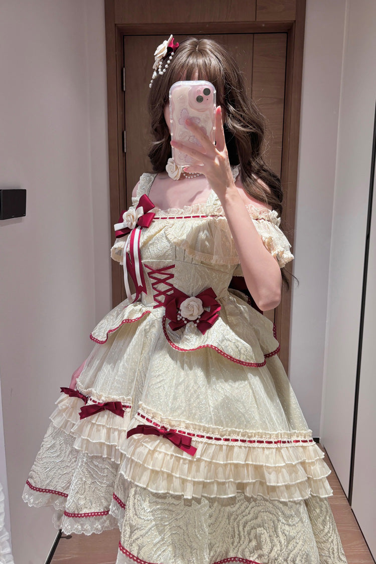 Ivory/Red Tycoon's Daughter Ruffle Bowknot Sweet Elegant Princess Lolita Jsk Dress