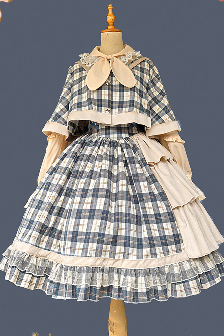 Grey/Blue Morning Tune Sleeveless High Waisted Print Ruffle Asymmetric Sweet Lolita Strap Dress