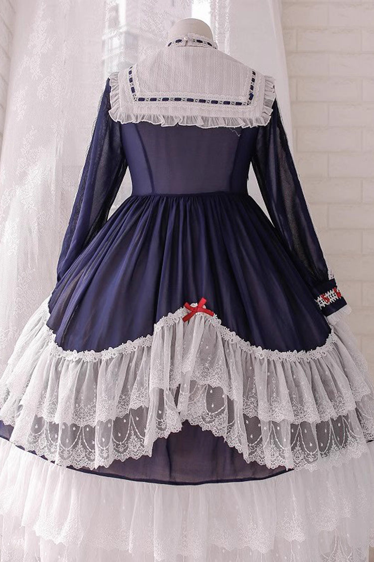 White/Blue Long Sleeves Multi-layer Ruffle Hanayome Cardigan Bowknot Sweet Princess Lolita Dress