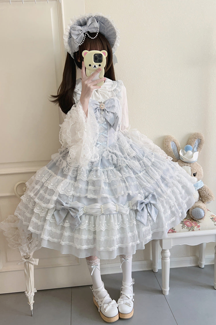 Blue Dream Prologue Doll Multi-Layered Bowknot Lace Sweet Princess Lolita Dress
