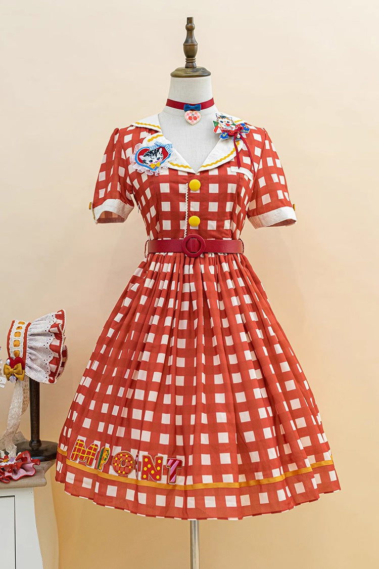 Sweetheart Cat Short Sleeves Print Embroidery Sweet Lolita Dress 3 Colors