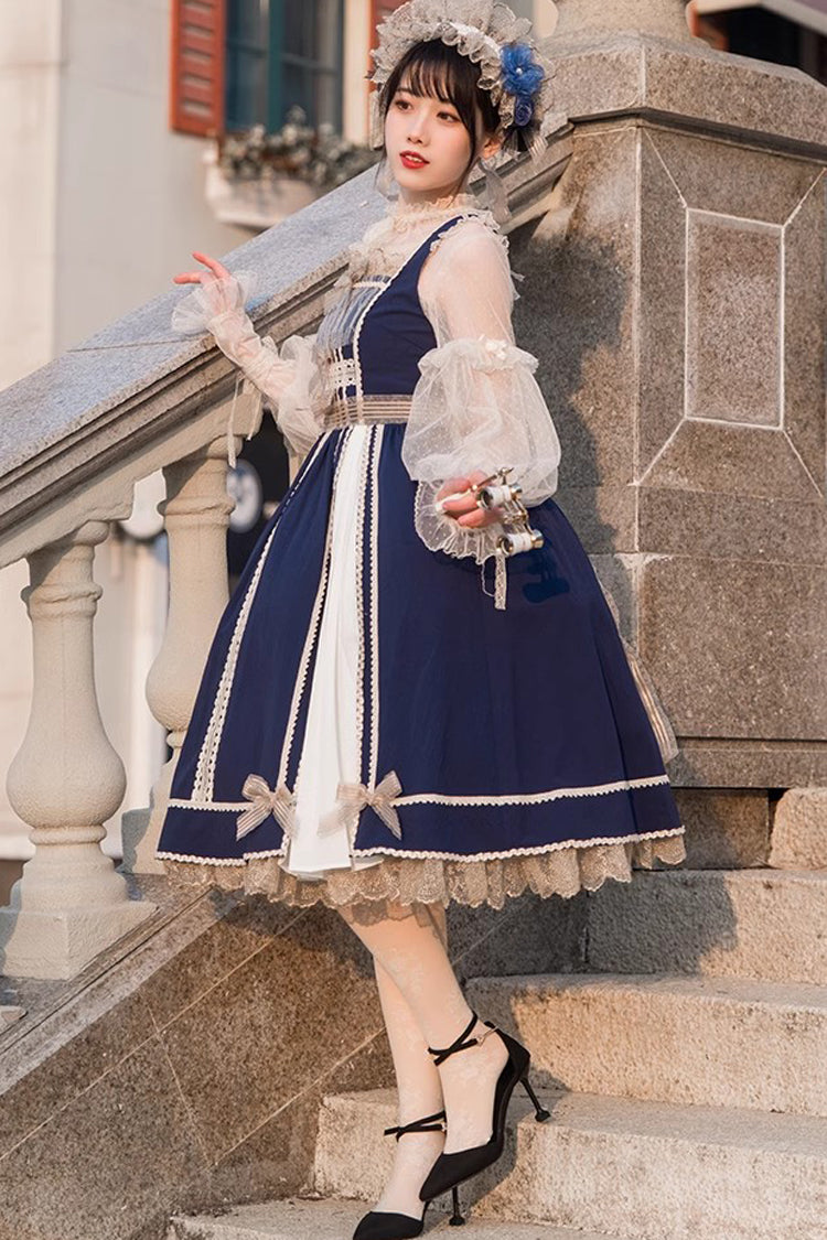 Blue/White Elegant Color Contrast Sleeveless Classic Lolita Dress