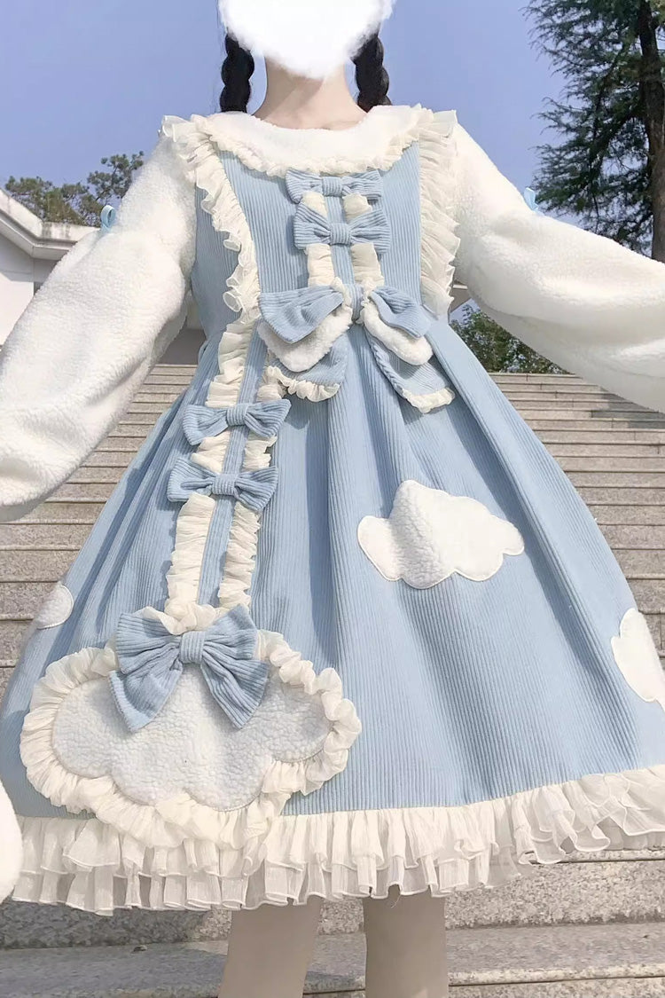 Winter Clouds Clear Up Long Sleeves Ruffle Bowknot Lace Sweet Lolita Dress 2 Colors