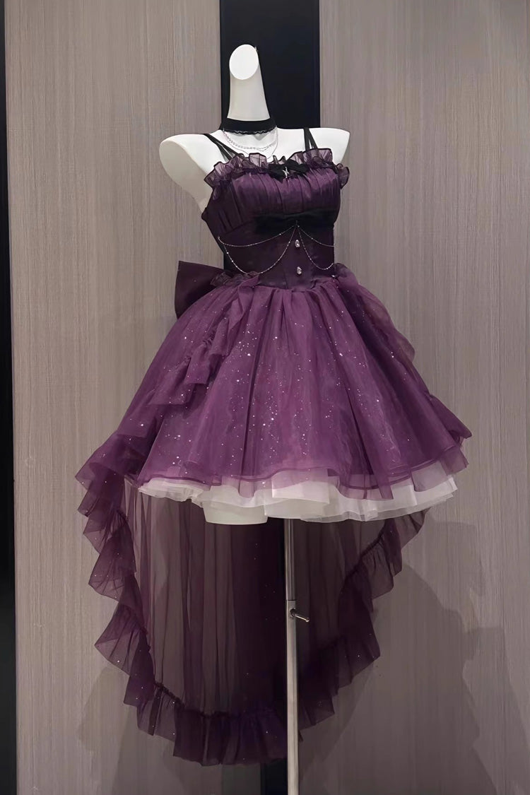Purple Shining Bowknot Irregular Sweet Princess Gorgeous Lolita Jsk Dress (Include Train)