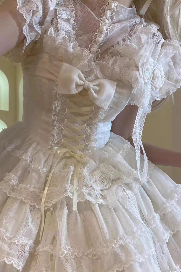White Moonlight Sleeveless Ruffle Bowknot Lace Sweet Lolita Jsk Dress