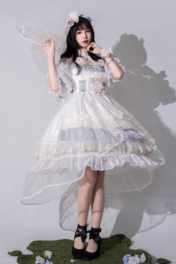 Grey/Blue Spring of Boliya Long Sleeves Multi-Layered Ruffle Bowknot Lace Lace-Up Sweet Princess Lolita Dress