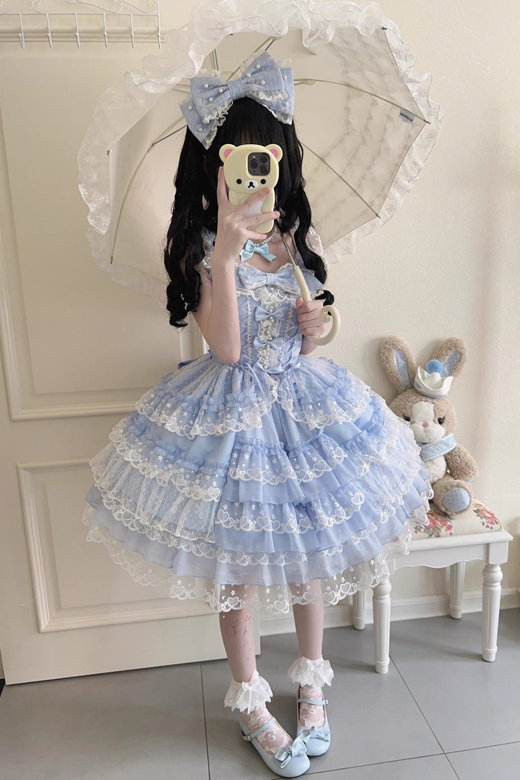 Blue Love Overture Multi-Layered Ruffle Bowknot Lace Sweet Lolita Jsk Dress