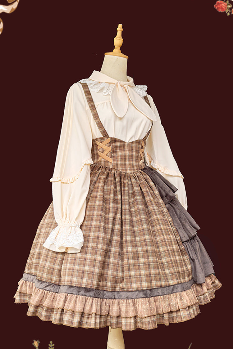 Brown Morning Tune Sleeveless High Waisted Print Ruffle Asymmetric Sweet Lolita Strap Dress