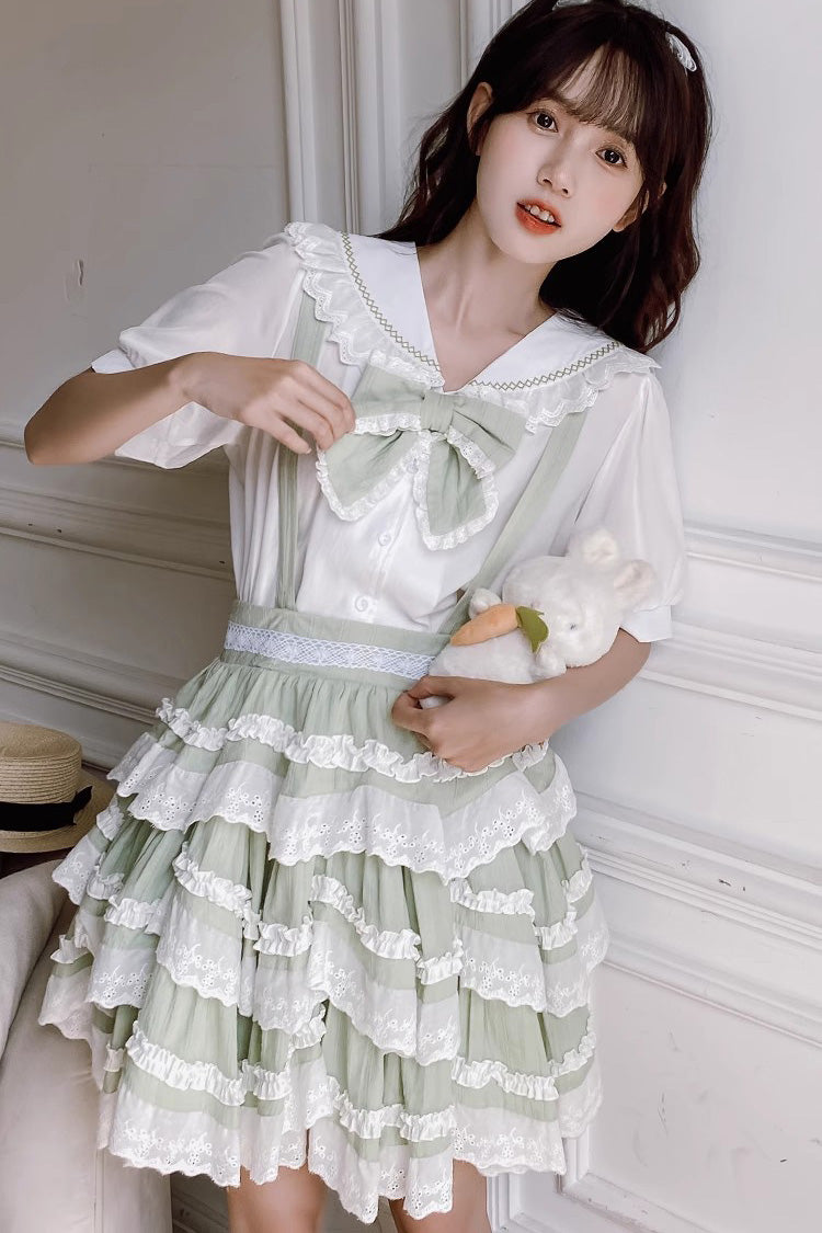 Multi-layer Scarlett Summer Ruffle Bowknot Sweet Lolita Strap Dress 2 Colors