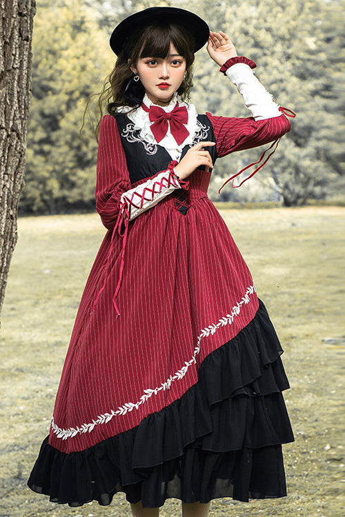 Red Chest Embroidered Side Cardigan Classic Lolita OP Dress