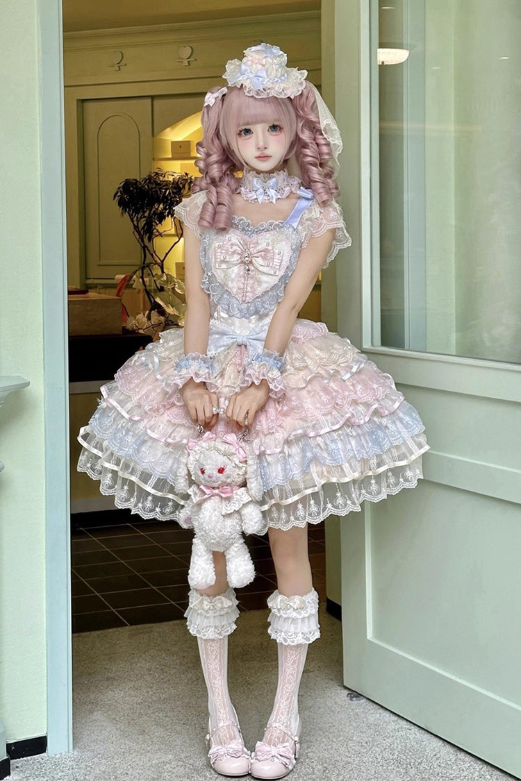 Rainbow Colors Ballad of Feathers Sleeveless Multi-Layered Ruffle Hanayome Bowknot Sweet Lolita Jsk Dress