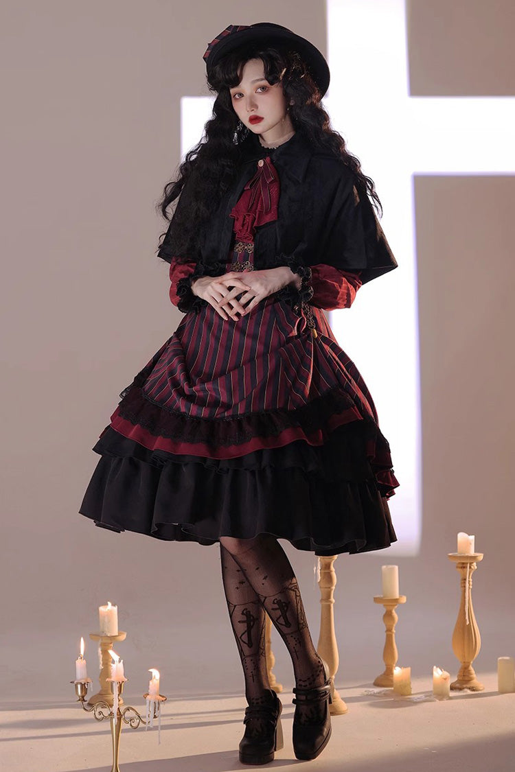 Point Manor Multi-layer Striped Print Ruffle Vintage Elegant Gothic Lolita Skirt 4 Colors
