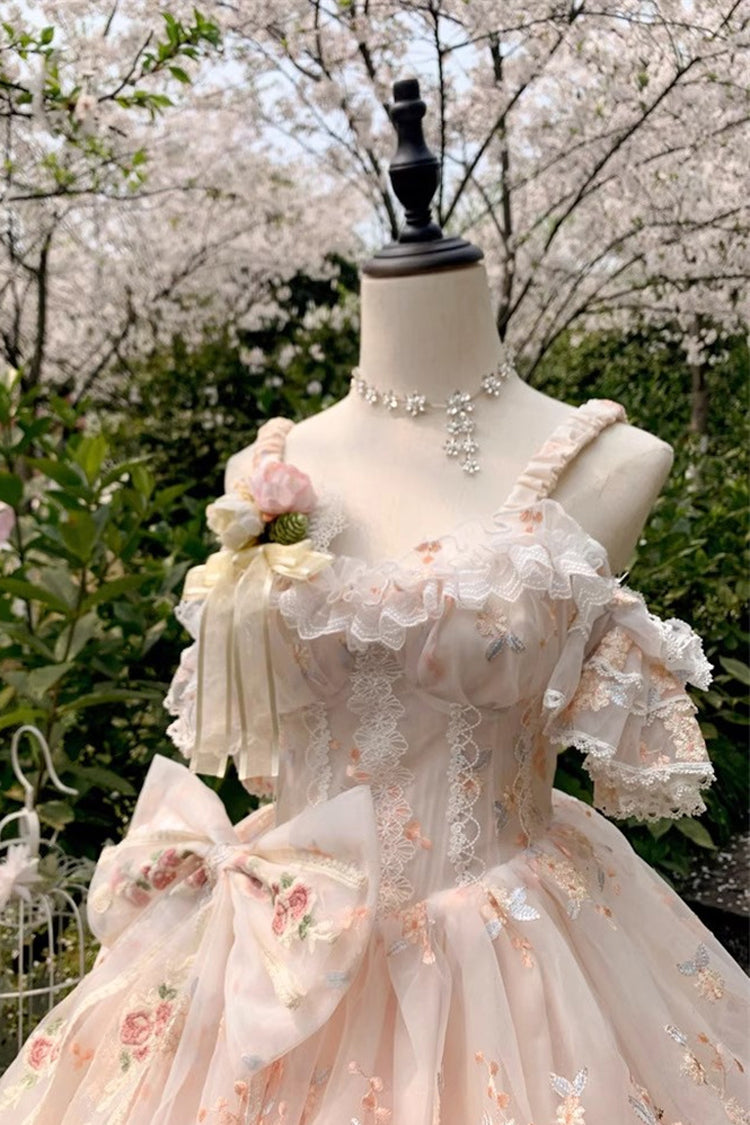 Apricot Diana's Flowers Sleeveless Multi-Layered Ruffle Hanayome Bowknot Lace Sweet Gorgeous Lolita Jsk Dress 2 Versions