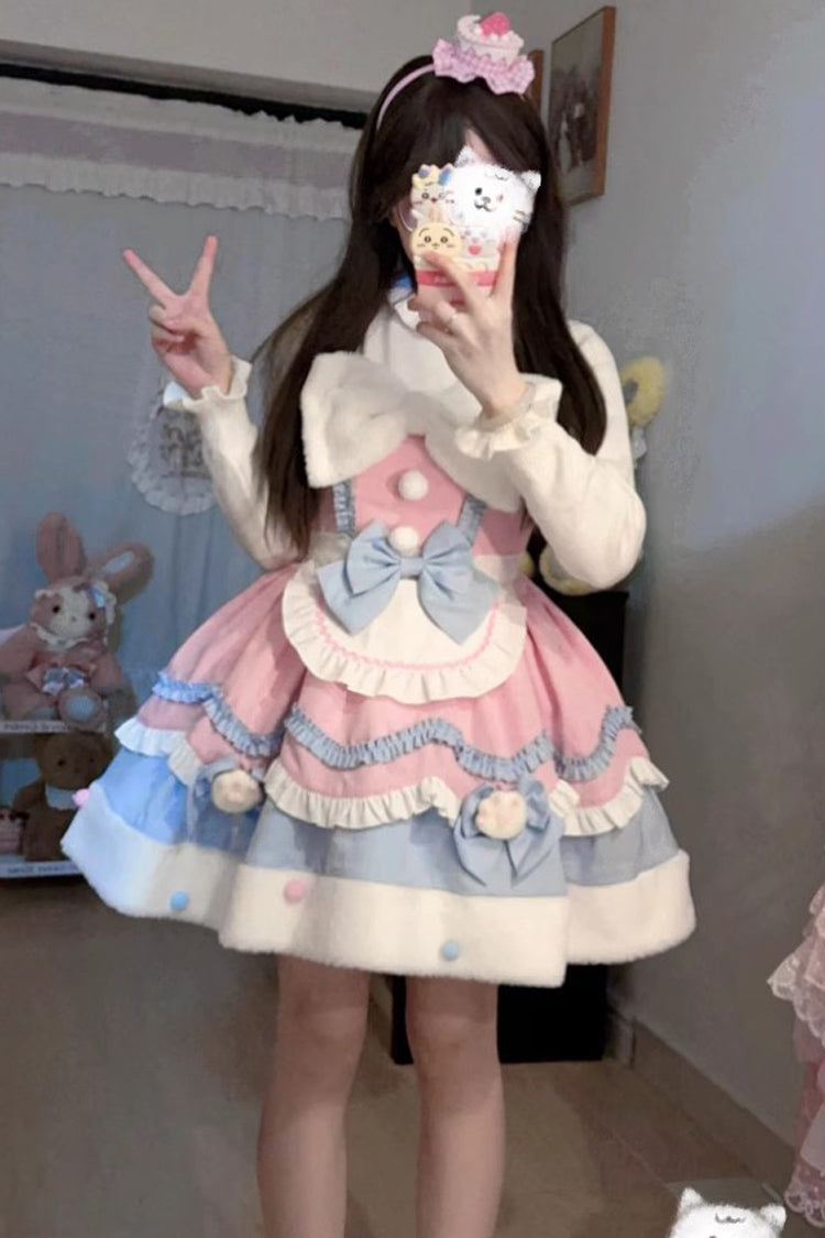 Cream Snow Cat Winter Ruffle Bowknot Sweet Lolita Jsk Dress 3 Colors