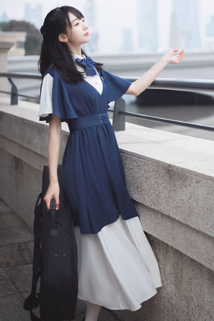 Blue/White College Style Chiffon Kawaii Sweet Dress