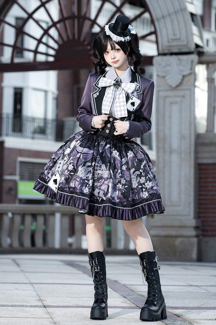 Black/Purple Magic Troupe Printed Ruffled Sweet Classic Lolita Skirt Set