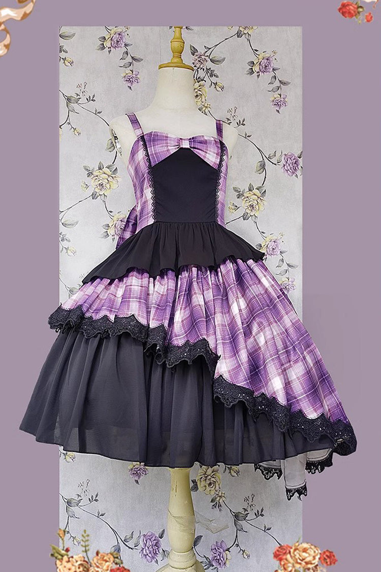Multi-Color Triple-Layered Print Bowknot Lace Asymmetric Classic Vintage Lolita Dress 5 Colors