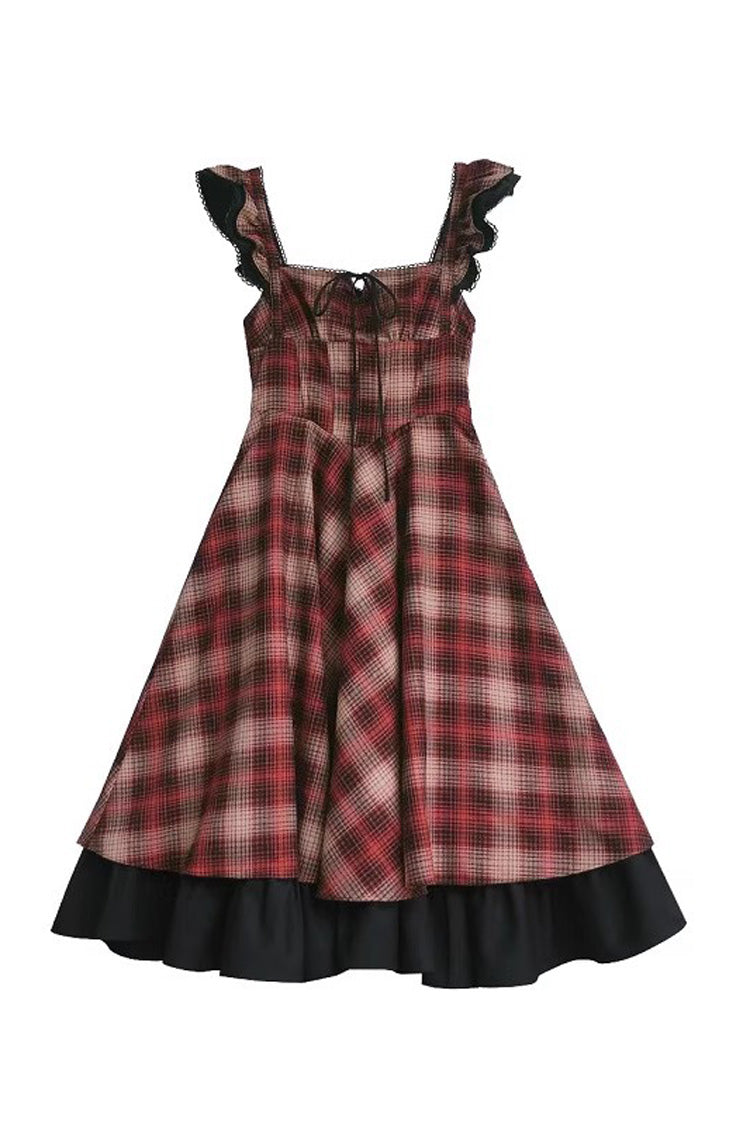 Red Madeline Print Ruffle Vintage Elegant Lolita Jumper Dress