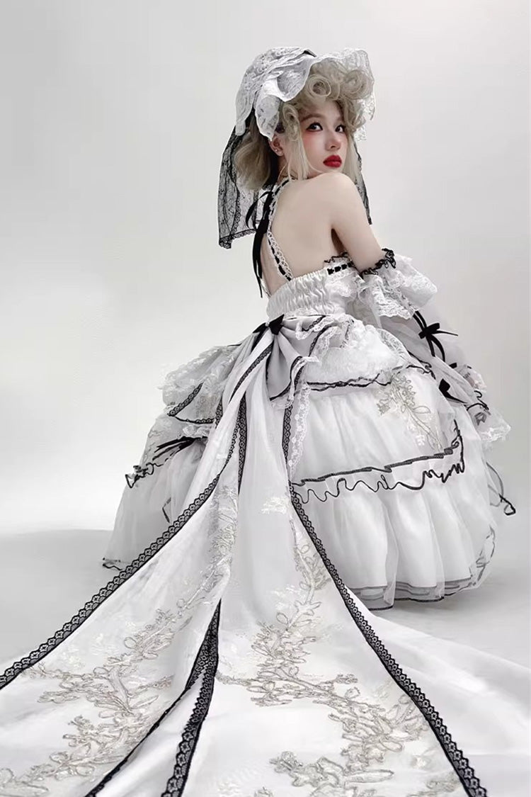 White Cascade Poem Sleeveless Multi-Layered Ruffle Hanayome Bowknot Lace Gothic Plus Size Gorgeous Lolita Jsk Short Dress
