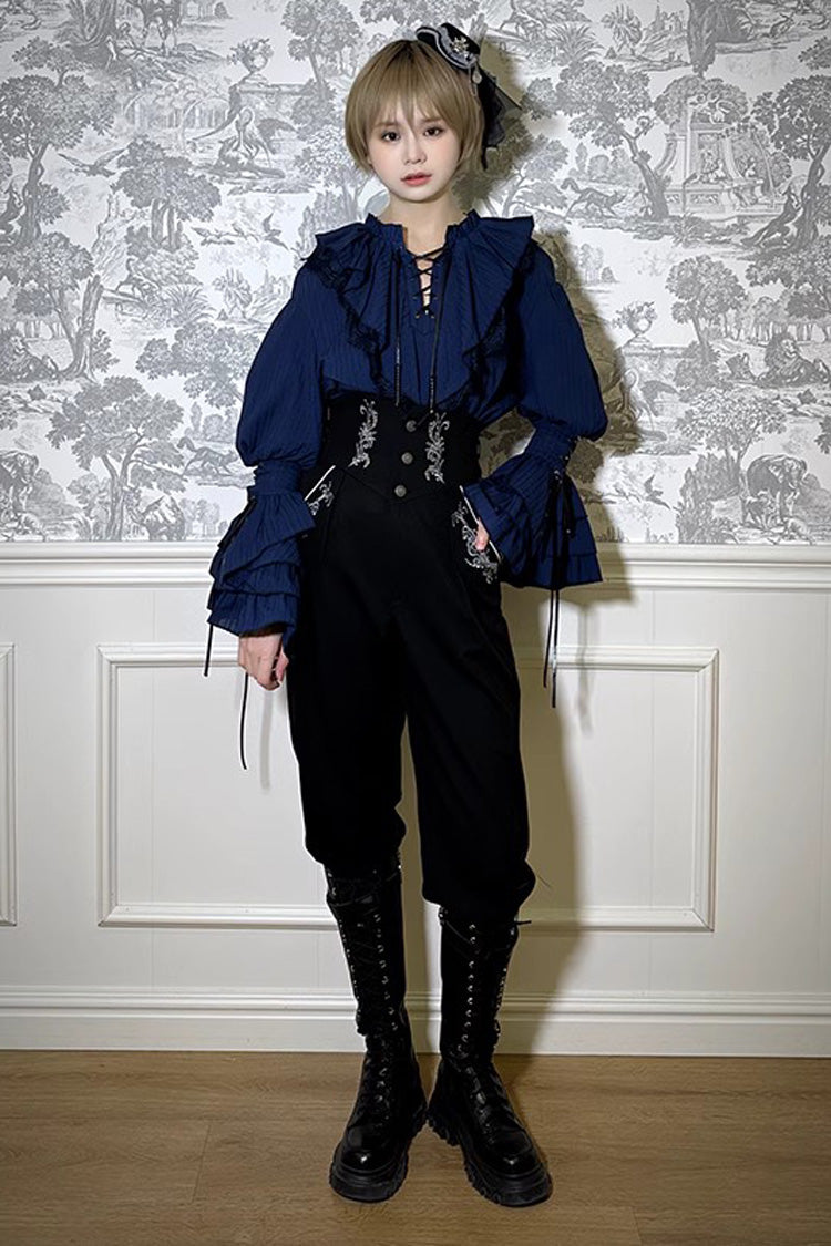 Pirate Series Navigation Treasure Hunting Guide High Waisted Embroidery Ouji Handsome Lolita Long Pants 2 Colors