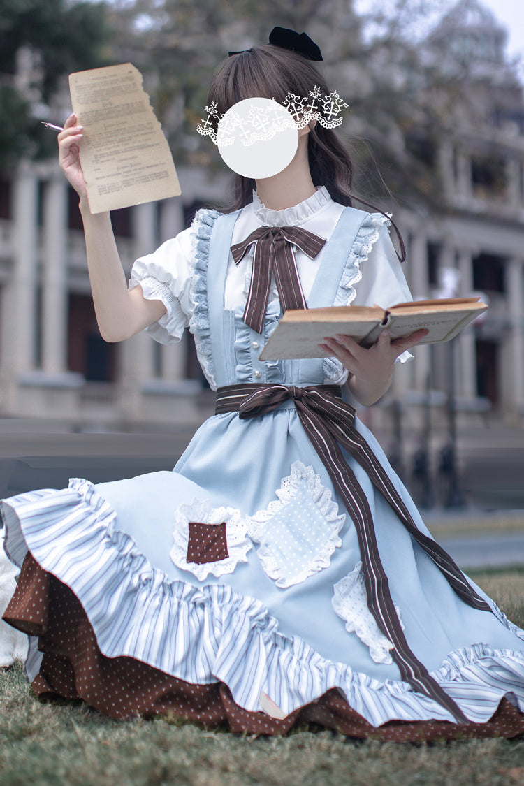 Blue Magic Vocal Club Sleeveless Print Ruffle Bowknot Sweet Alice College Style Elegant Lolita Jumper Dress