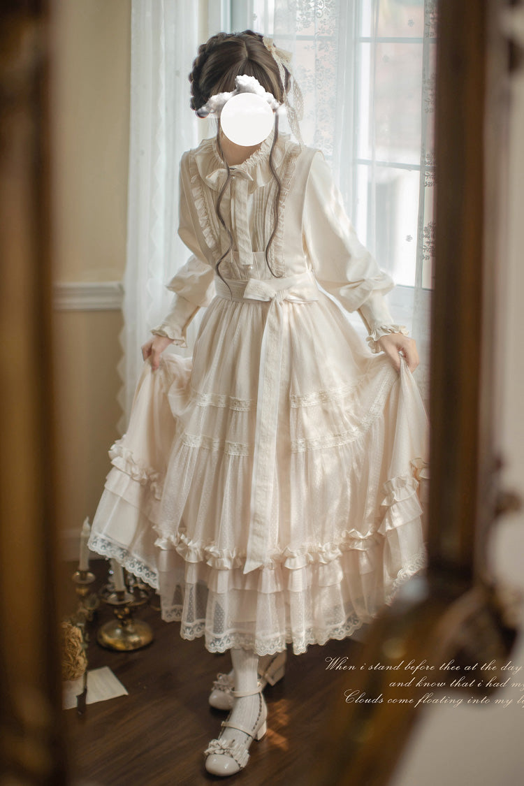 Ivory Sleeveless Ruffle Lace Sweet Japanese Elegant Lolita Jumper Dress