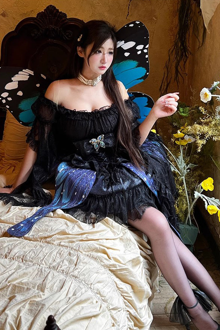Black Sparkling Butterfly Print Bowknot Sweet Lolita Skirt