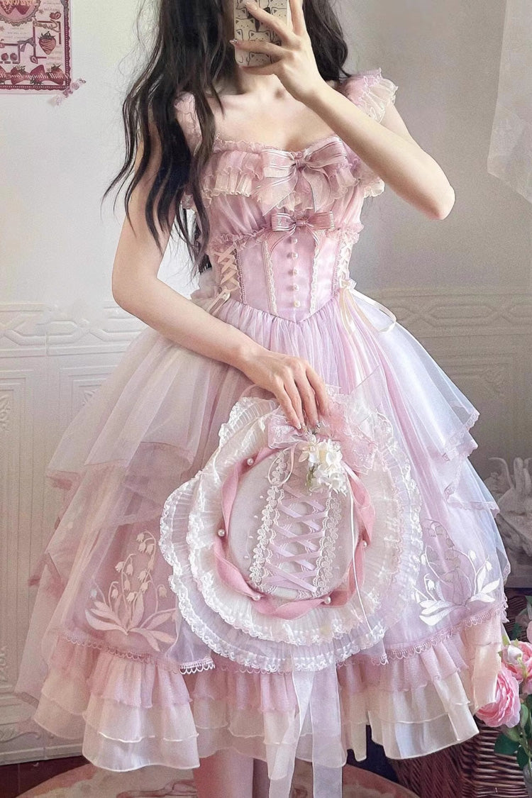 Pink Love Is Coming Multi-layer Ruffle Embroidery Bowknot Sweet Princess Lolita Jsk Dress
