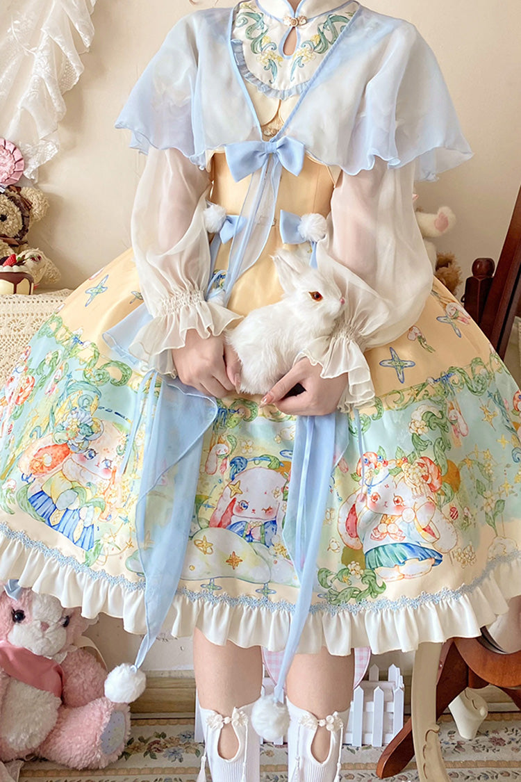 Multi-Color Fairy Rabbit Print Ruffle Bowknot Sweet Chinese Style Princess Lolita Dress