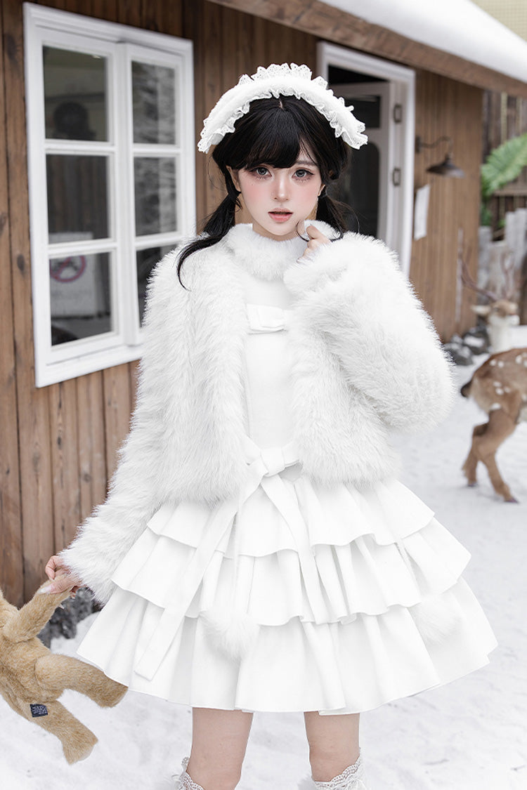 White Chocolate Triple-Layered Ruffle Bowknot Sweet Lolita Jsk Dress Set