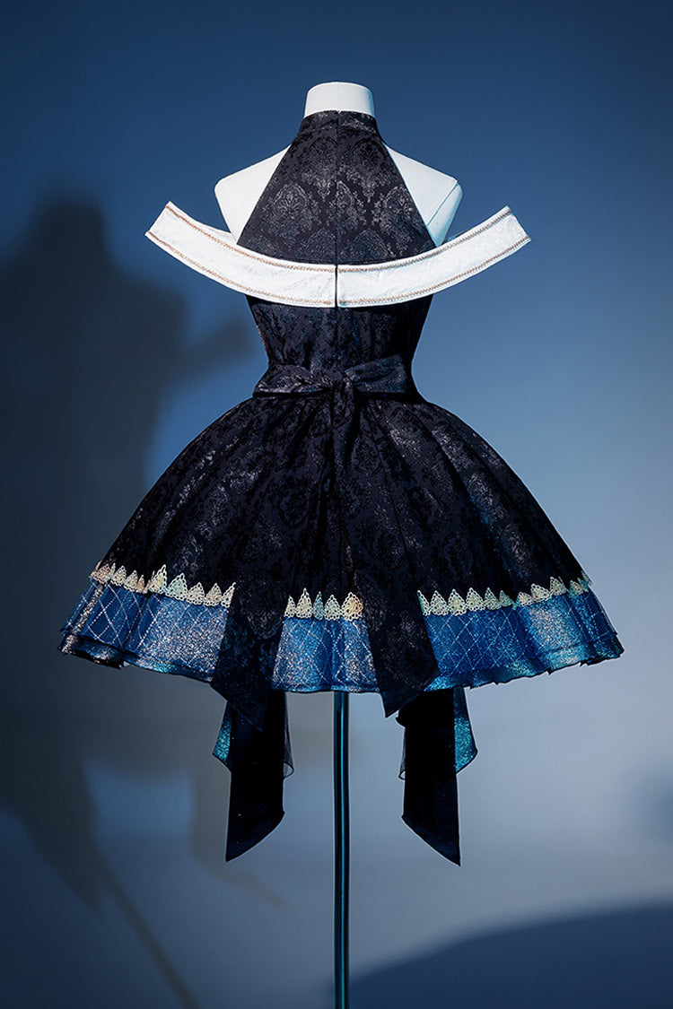 Black/Blue Universe Off Shoulder Halterneck Sleeveless Print Embroidery Cardigan Gothic Princess Lolita Dress