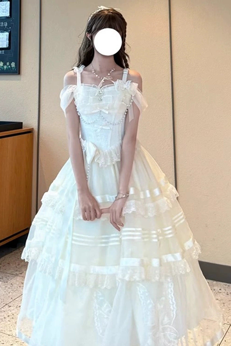 Apricot Moonlight Poems Triple-Layered Jacquard Ruffle Bowknot Lace Sweet Elegant Princess Lolita Jsk Dress