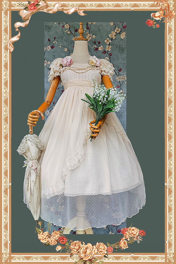 Apricot Moon goddess *Mediana* Polka Dot Print Ruffle Bowknot Asymmetric Sweet Elegant Lolita Dress